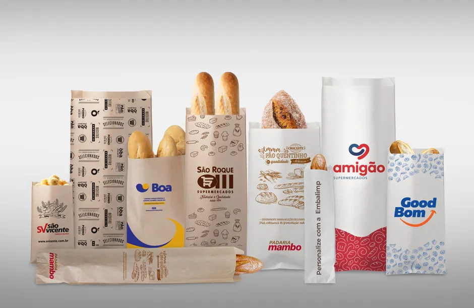 Linha de sacos de pão personalizados com marcas de supermercados