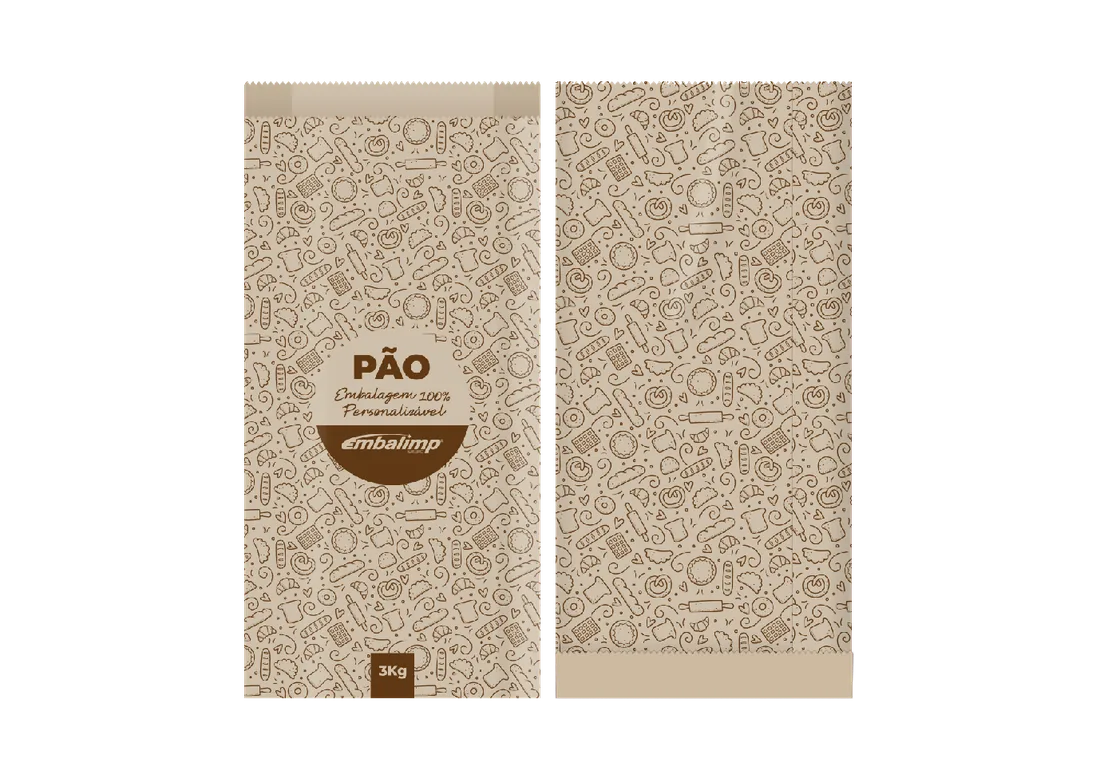 Saco de pão personalizado tradicional, em papel kraft pardo e em papel branco